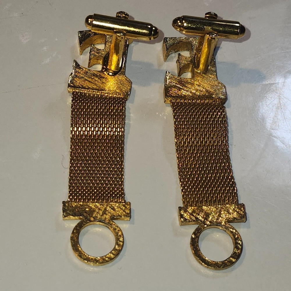 Vintage Dante Letter "E" Signed Gold Tone Cuff Links - Picture 6 of 10